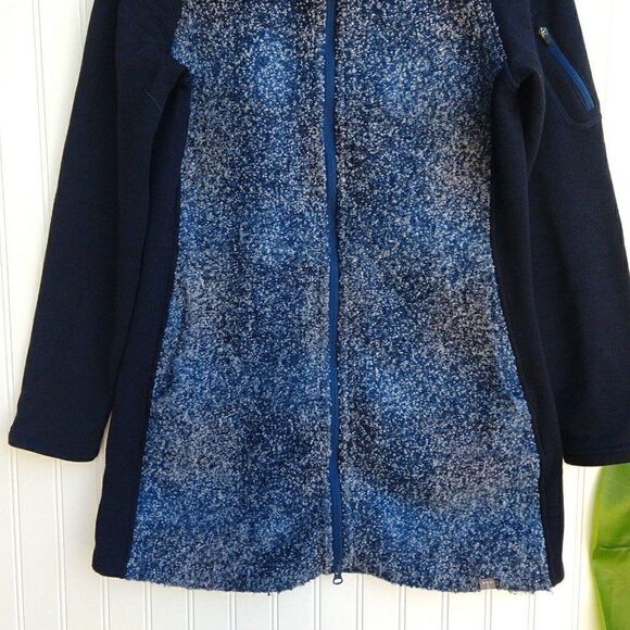 Title Nine Wool Blend Long Jacket Size S Blue Marled Full Zip Pockets Womens - Picture 6 of 12